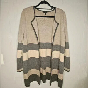 Talbots Womens Plus Gray Beige Wool Open Front Cardigan Size 1X EUC